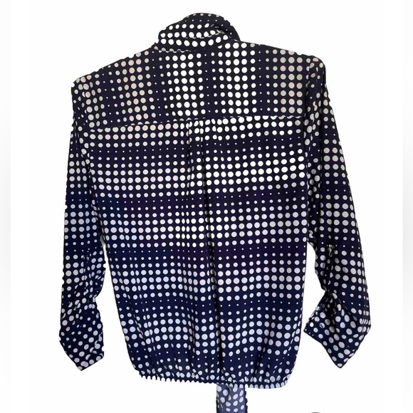 POLKA DOT BLOUSE XL Notations Nautical Polka Dot Tie Waist 46” Bust - Picture 2 of 4